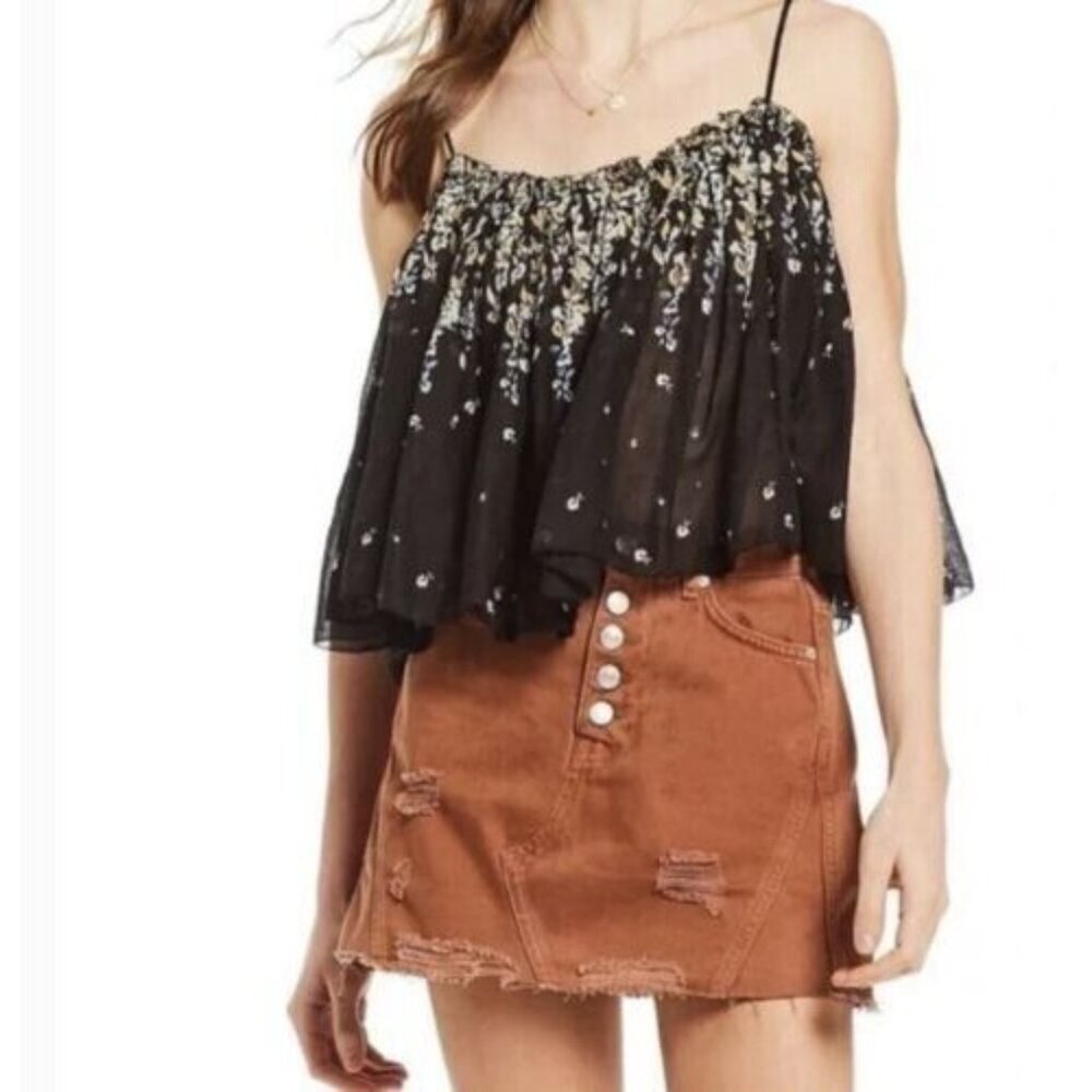 Intimately Free People Instant Crush Black Floral‎ Cami Tank Crop Boho Top Small - Picture 3 of 14
